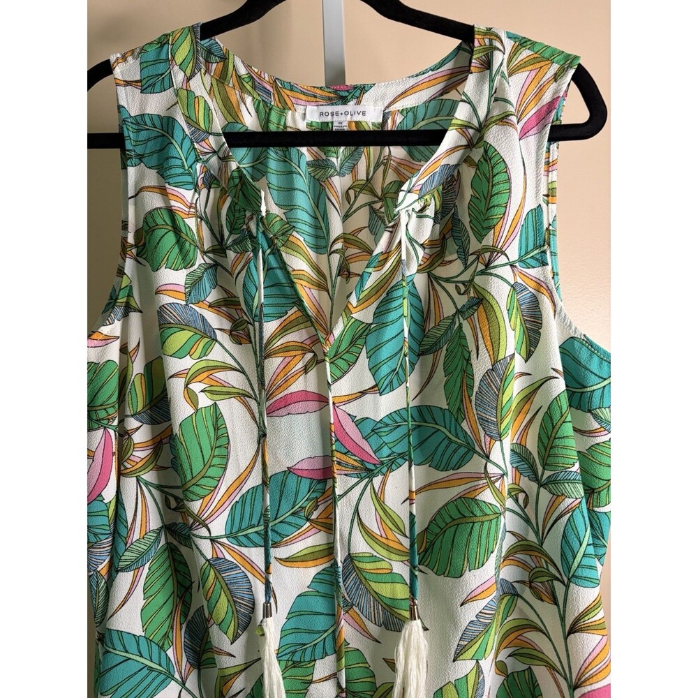 Rose + Olive Blouse Women 1X Boho Pullover Peasant Tunic top Hawaiian Colorful - Picture 4 of 10